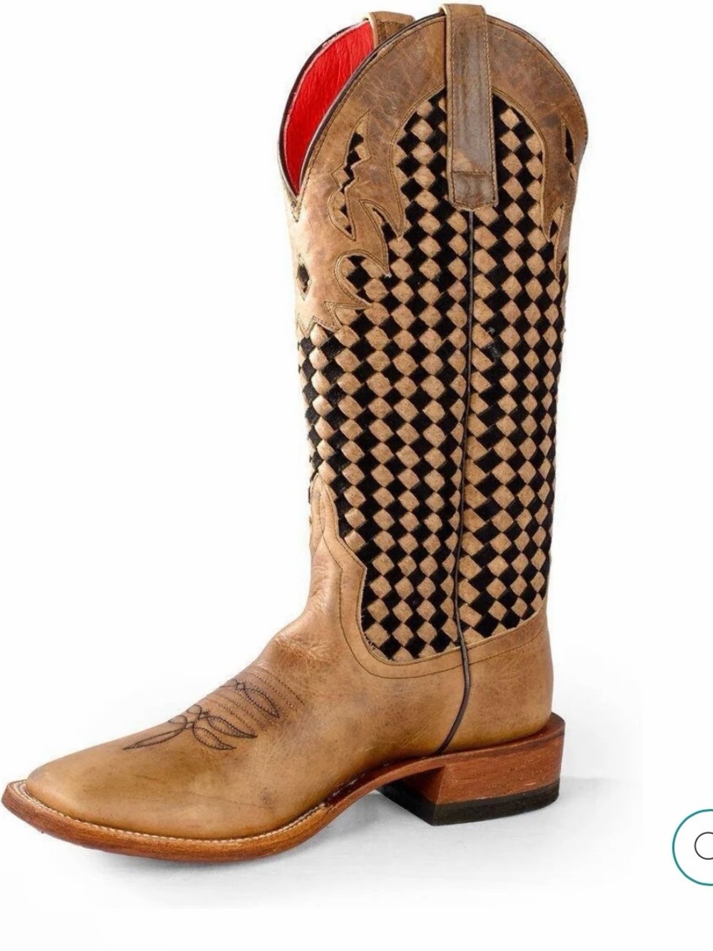 Macie Bean German Chocolate Weave Cowboy Boots, Women’s 6.5 Brown & Black Boots